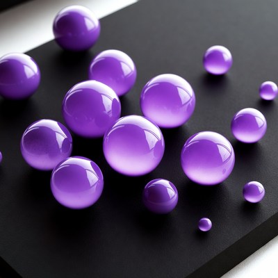 Purple glass spheres on dark surface
