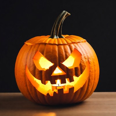 Carved pumpkin with candlelight glow