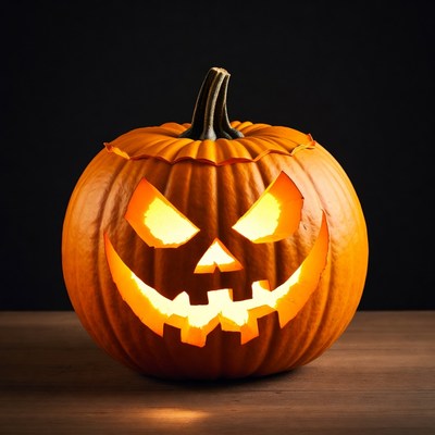 Carved pumpkin with glowing face for halloween