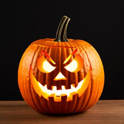 Carved pumpkin with glowing face for halloween