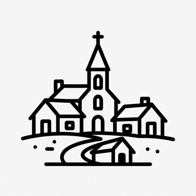 Simple church and houses scenery