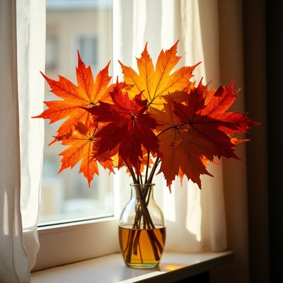 Bright maple leaves in a vase
