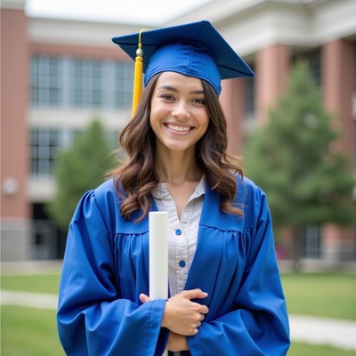 Graduating student poses outdoors