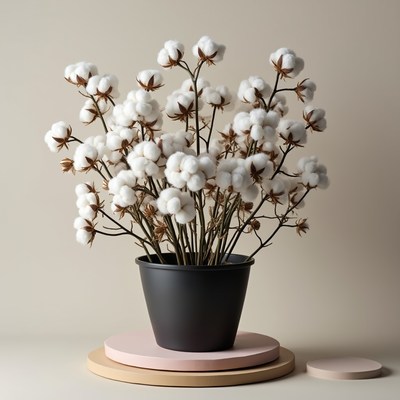 Cotton plant arrangement in pot
