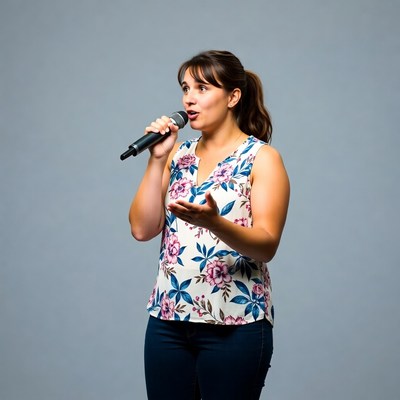 Woman speaking with a microphone