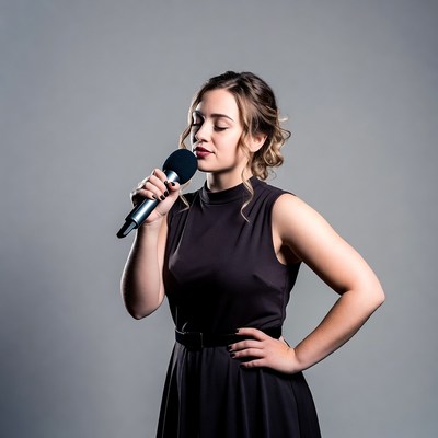 Young woman singing with microphone