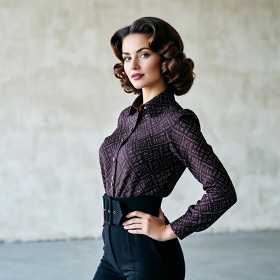 Model poses in indoor setting with elegant style