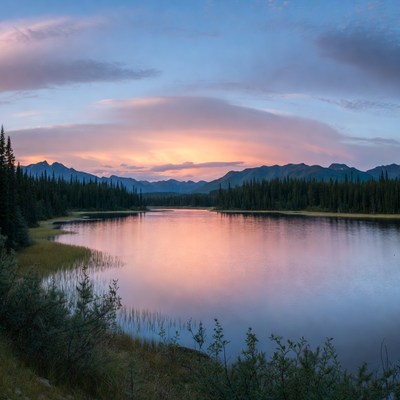 Sunset over the calm lake