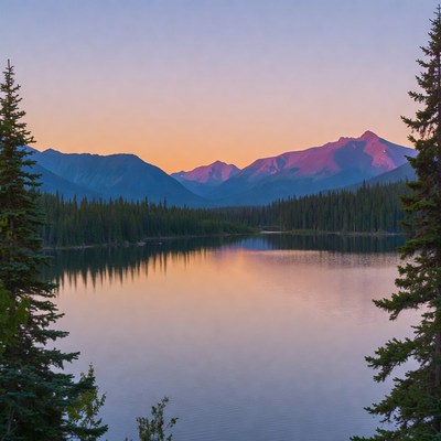 Sunset over mountain lake landscape