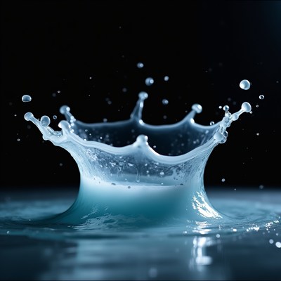 Water droplets create splash in dark