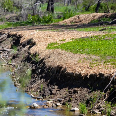 Erosion control efforts along riverbank