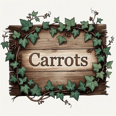 Sign with carrots and ivy