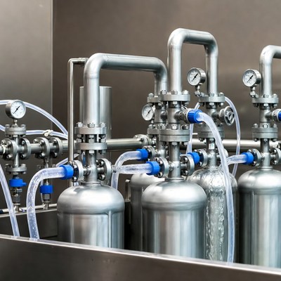 Stainless steel equipment in industrial setting