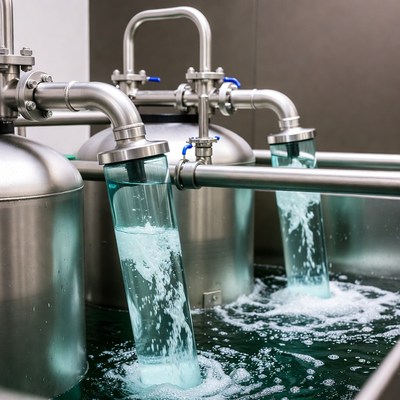 Water flows through metal pipes