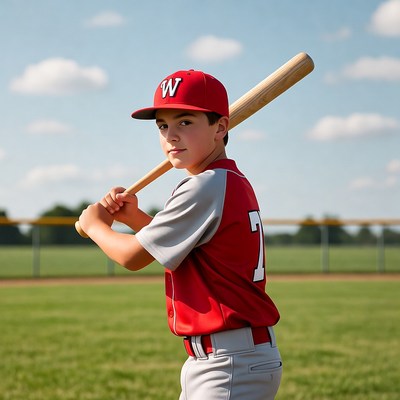 Young boy prepares for baseball game