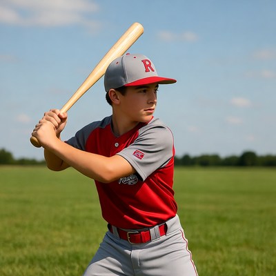 Young boy prepares to bat in field