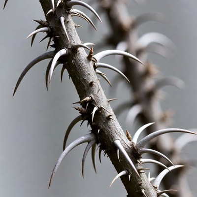 Close-up view of thorny plant branch