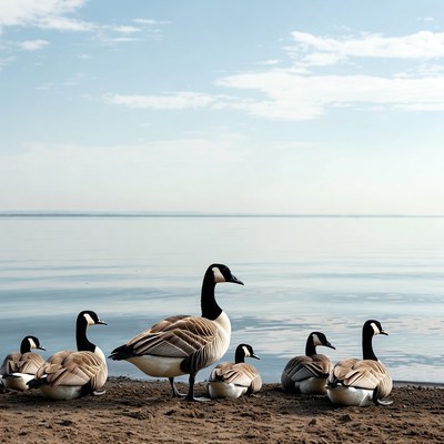 Geese by the water's edge