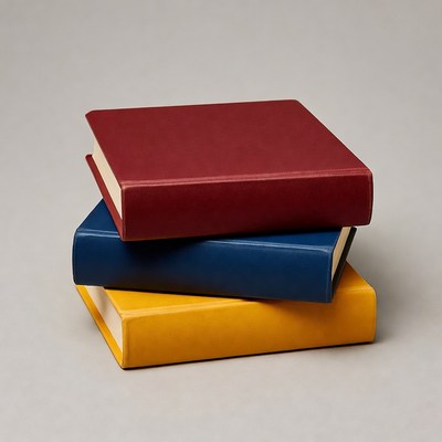 Stacked books in different colors on table