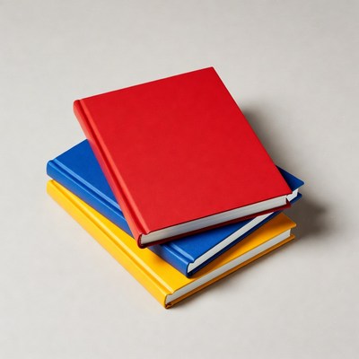 Stacked books in bright colors