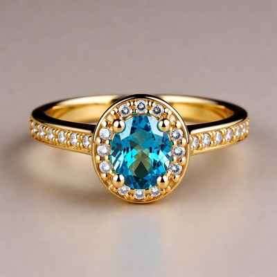 Gold ring with blue stone and diamonds