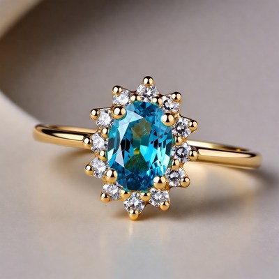 Gold ring with blue stone and diamonds