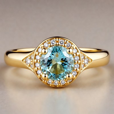 Gold ring with blue stone and diamonds