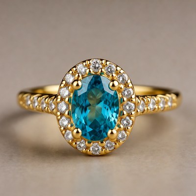 Gold ring with blue gemstone and diamonds