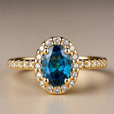 Gold ring with blue gemstone and diamonds