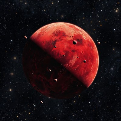Red planet in dark space