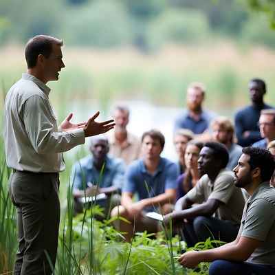Group learning by the lake shore