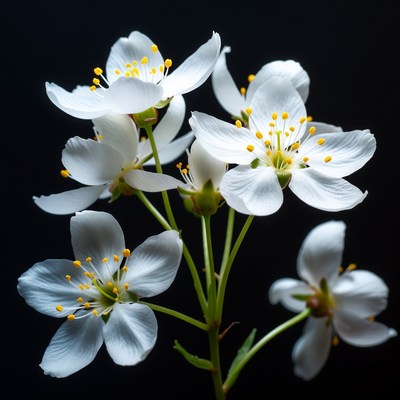White flowers on black background