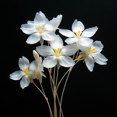 White flowers on black background