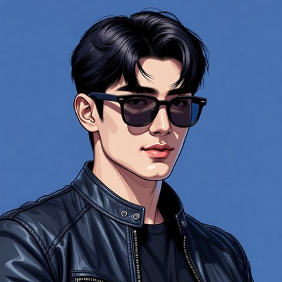 Man in sunglasses poses against blue backdrop