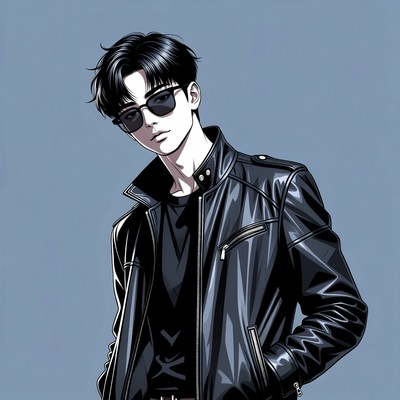 Cool young man in black jacket