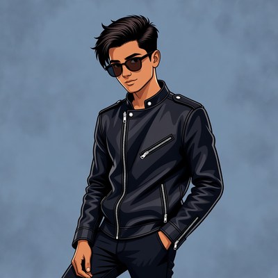 Young man in black jacket poses