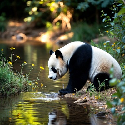 Panda at the riverbank during daylight