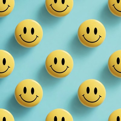 Smiley faces on blue background