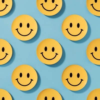 Bright smiley faces on blue