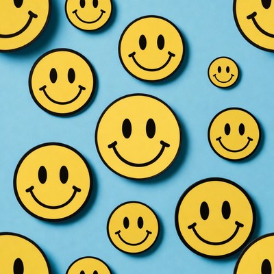Smiley faces on blue background