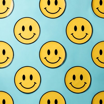 Bright yellow smiley faces on blue background