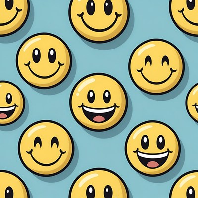 Colorful smiley face pattern on blue background