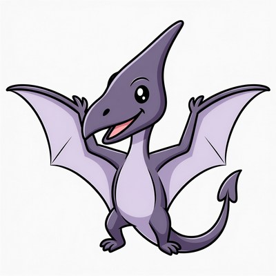 Cartoon pterosaur character with happy expression