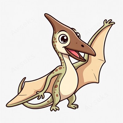 Cartoon pterosaur waving happily