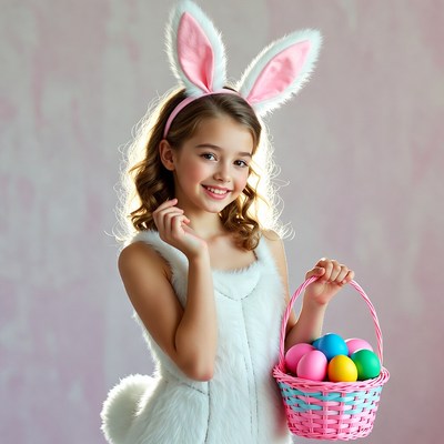 Girl with bunny ears and eggs