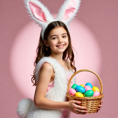 Girl in bunny costume with basket