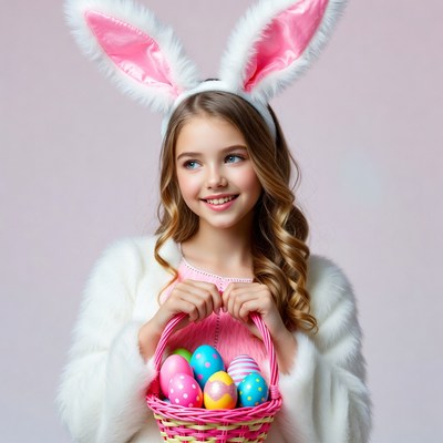 Young girl holding easter eggs in basket