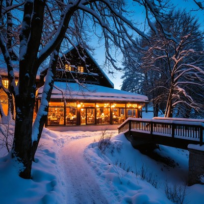 Cozy restaurant in winter evening
