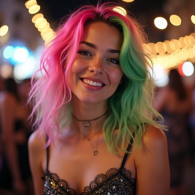 Colorful hair in night celebration