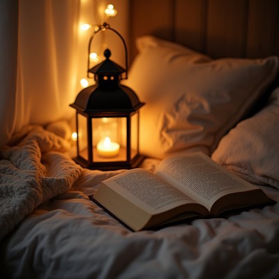 Reading by lantern light at night